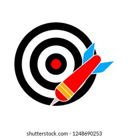 Target With Arrow Icon. Template Design For Competition Winning, Goal Achievement, Victory And Business. Concept Target Market, Audience, Group, Consumer. Vector Illustration