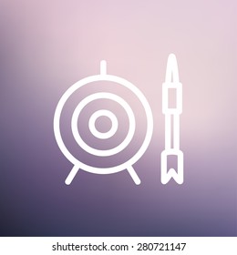 Target and arrow icon thin line for web and mobile, modern minimalistic flat design. Vector white icon on gradient mesh background.
