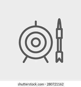 Target and arrow icon thin line for web and mobile, modern minimalistic flat design. Vector dark grey icon on light grey background.