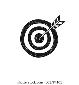 Target And Arrow Icon Vector  Doodle Style, Isolated. 