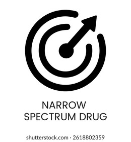 A target arrow icon in vector, representing narrow-spectrum drugs, with an editable stroke.