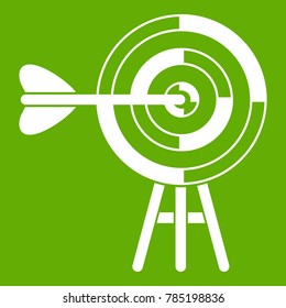 Target with an arrow icon white isolated on green background. Vector illustration
