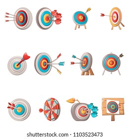 Target with arrow icons set. Cartoon illustration of 12 target with arrow vector icons for web