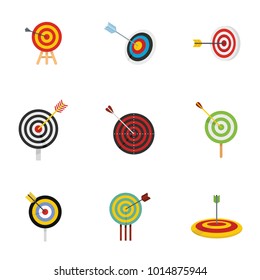 Target with arrow icons set. Flat illustration of 15 target with arrow vector icons isolated on white background