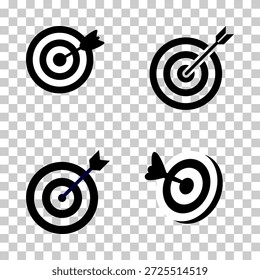 Ziel- und Pfeilsymbole, die Zielerreichung, Genauigkeit, Erfolg, Fokus und Geschäftsziele im flachen Vektorstil darstellen.