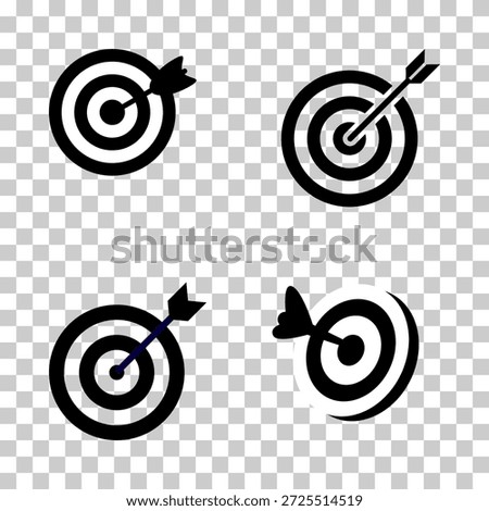 Target and arrow icons set representing goal achievement, accuracy, success, focus, and business objectives in flat vector style.