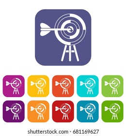 Target with an arrow icons set vector illustration in flat style in colors red, blue, green, and other