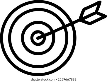 Target and arrow icons symbolizing strategic goals concept as A vector image of an arrow hitting the center of a target representing the achievement of strategic business goals. Isolated on a white ba