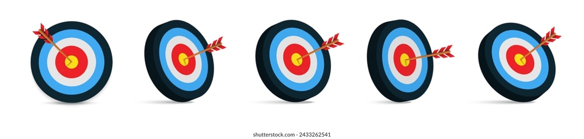 Target with arrow illustration. Archery target with arrow illustration. Realistic target and arrow icons. Goal achievement concept. 