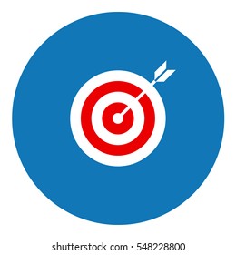 Target and arrow illustration - Flat design icon - filled circle blue red and white

