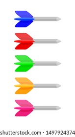 target arrow isolated on white, colorful shooting arrow symbol of target goal success, target arrow icon for target darts aim, arrows bright vivid color, concept financial personal and creative growth