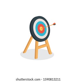 Target with arrow, isolated on white background. Isometric designe. Goal achieve concept. Vector stock illustration.