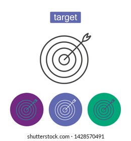 Target with an arrow line icon concept market goal vector picture image. Concept target market, audience, group, consumer. Bullseye or goal Isolated sign. Illustration of a target with an arrow.