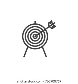 Target with arrow line icon, outline vector sign, linear style pictogram isolated on white. Archery aiming symbol, logo illustration. Editable stroke