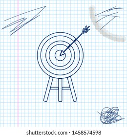 Target with arrow line sketch icon isolated on white background. Dart board sign. Archery board icon. Dartboard sign. Business goal concept. Vector Illustration