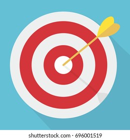 Target with arrow. Market goal flat icon. Targeting marketing, audience, group, consumer, strategy concept. Bullseye or goal Isolated sign. Winner achievement, accuracy idea.