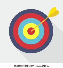 Target with arrow. Market goal flat icon. Targeting marketing, audience, group, consumer, strategy concept. Bullseye or goal Isolated sign. Winner achievement, accuracy idea.