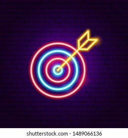 Target Arrow Neon Sign. Vector Illustration of Business Promotion.