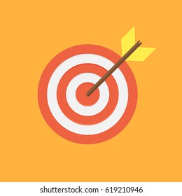 Target with arrow on background vector concept. Goal illustration in modern flat style. Color picture for design web site, web banner, printed material. Focus flat icon.