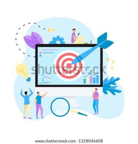 Target with an arrow on desktop, hit the target, goal achievement. Business concept vector illustration