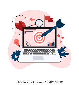 Target with an arrow on monitor, hit the target, goal achievement. Business concept vector illustration	