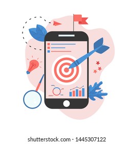 Target with an arrow on monitor, hit the target, goal achievement. Business concept vector illustration	
