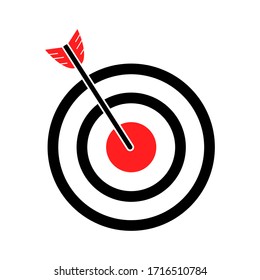 Target with arrow on white background. Isolated vector aim symbol. Marketing goal icon.