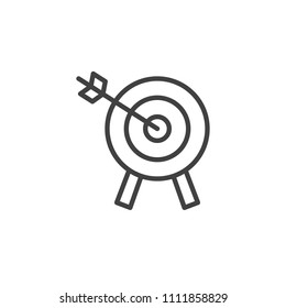 Target with arrow outline icon. linear style sign for mobile concept and web design. Archery simple line vector icon. Symbol, logo illustration. Pixel perfect vector graphics