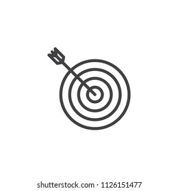 Target with arrow outline icon. linear style sign for mobile concept and web design. Goal simple line vector icon. Symbol, logo illustration. Pixel perfect vector graphics