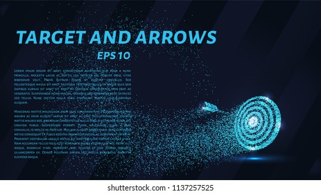 Das Ziel und der Pfeil der Partikel. Ziel und Pfeil bestehen aus kleinen Kreisen und Punkten. Vektorgrafik.