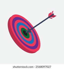 Target with an arrow perfectly hitting center vector icon. 