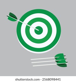 Target with an arrow perfectly hitting center vector icon. 