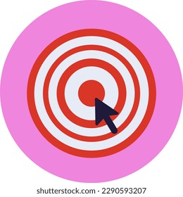 Objetivo con flecha en círculo rosa sobre fondo blanco, ilustración vectorial