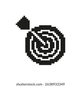Target With Arrow Pixel Art Icon. Precision, Goal Achievement, And Success Symbol. Strategic Planning And Focus Representation. Isolated Vector Illustration.