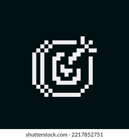 Target and arrow. Pixel art style icon. Goal setting. Achievement and success. 1-bit sprite. Isolated abstract vector illustration.