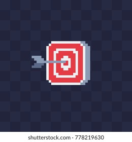 Target and arrow. Pixel art style icon. Goal setting. Achievement and success. 8-bit sprite. Isolated abstract vector illustration.