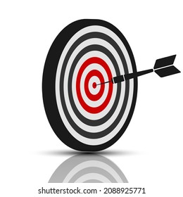 Target with arrow. Red, black, perspective, hit