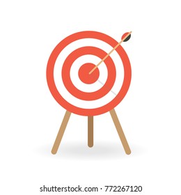 Target with arrow and shadow on white background. Vector