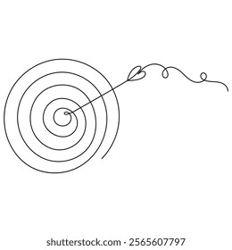 Target with arrow single line art, continuous one line drawing of  Isolated outline vector icon