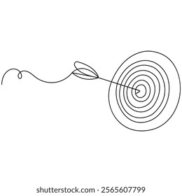 Target with arrow single line art, continuous one line drawing of  Isolated outline vector icon