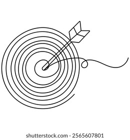 Target with arrow single line art, continuous one line drawing of  Isolated outline vector icon