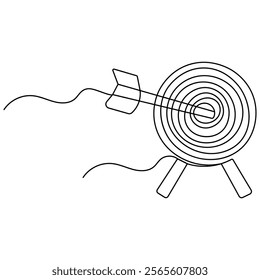 Target with arrow single line art, continuous one line drawing of  Isolated outline vector icon