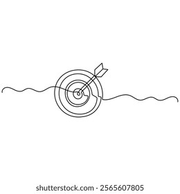 Target with arrow single line art, continuous one line drawing of  Isolated outline vector icon