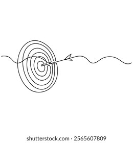 Target with arrow single line art, continuous one line drawing of  Isolated outline vector icon