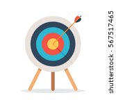 Target with arrow, standing on a tripod. Goal achieve concept. Vector illustration isolated on white background