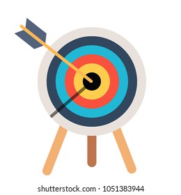 Target with arrow, standing on a tripod. Goal achieve concept. Vector illustration isolated on white background