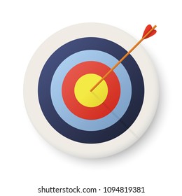 Target with arrow, standing on a tripod. Vector image of the arrow is exactly on the target - stock vector.