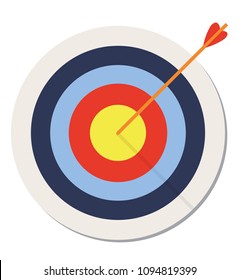 Target with arrow, standing on a tripod. Vector image of the arrow is exactly on the target - stock vector.