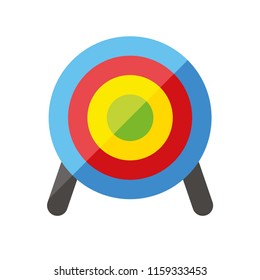 Target with arrow, standing on a tripod. Get there. Vector illustration isolated on white background. Archery shooting. Vector illustration. EPS 10.