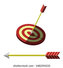 Target with arrow, standing on a tripod. Goal achieve concept. Vector illustration isolated on white background